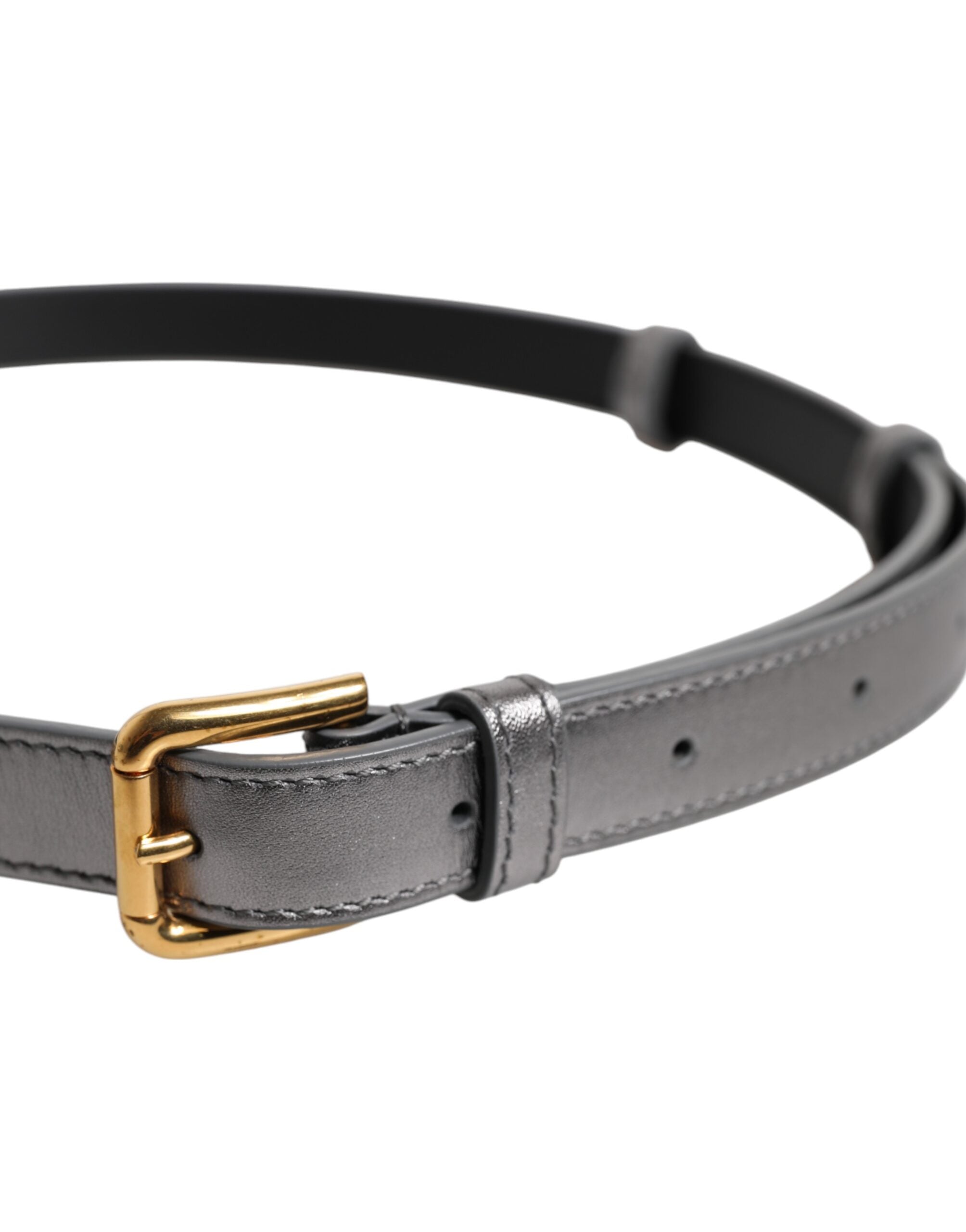 Dolce & Gabbana Silver Logo Engraved Metal Waist Buckle Belt