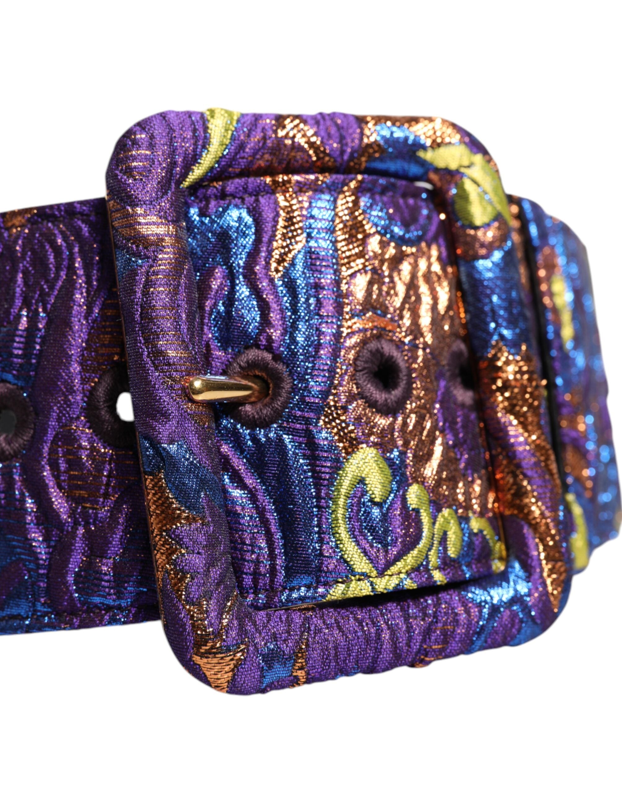 Dolce & Gabbana Multicolor Floral Jacquard Lurex Wide Waist Buckle Belt