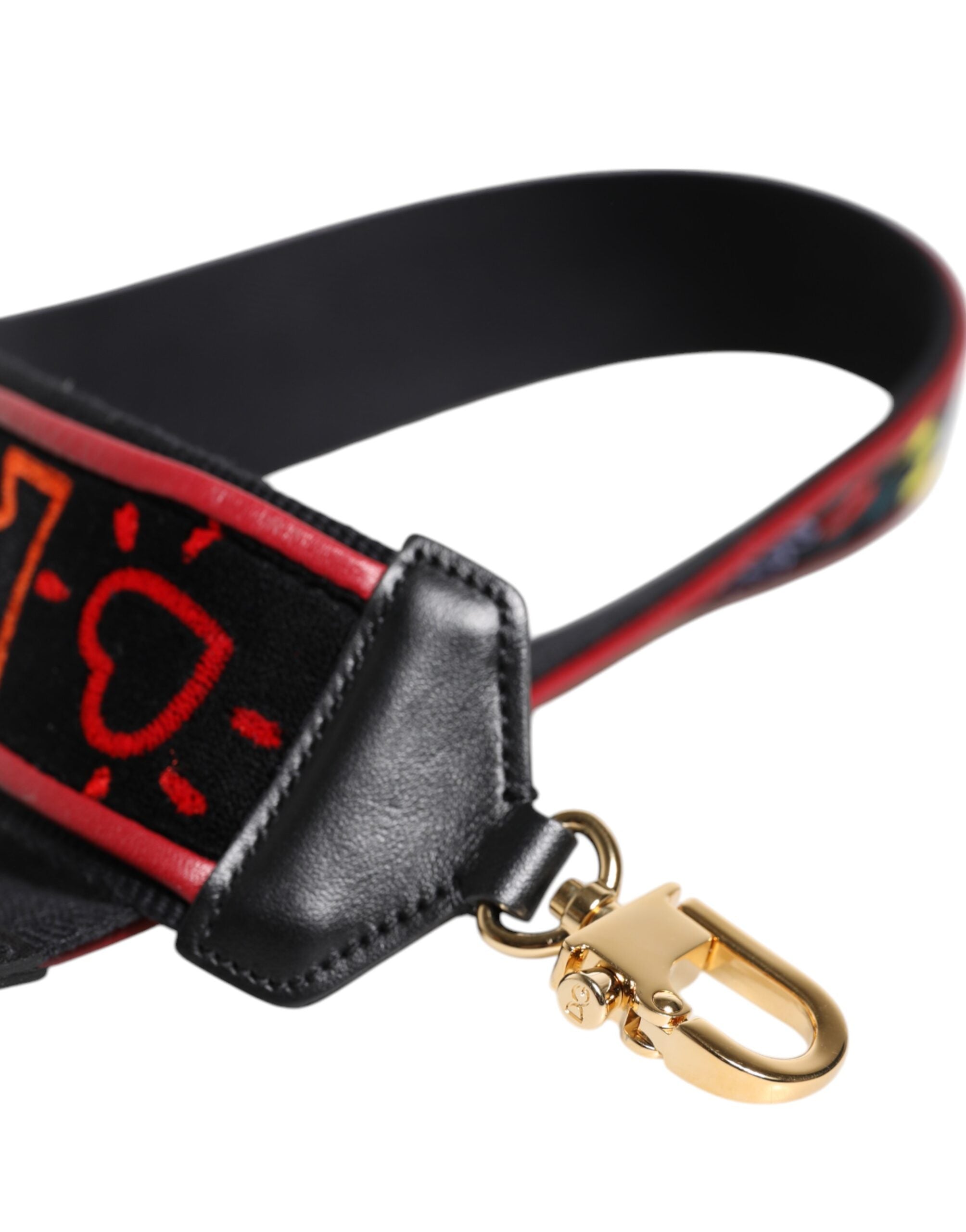 Dolce & Gabbana Black Cotton Printed Bag Shoulder Strap