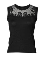 Dolce & Gabbana Black Lace Sheer Crew Neck Sleeveless Top