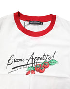 Dolce & Gabbana White Printed Round Neck Cropped Top T-shirt
