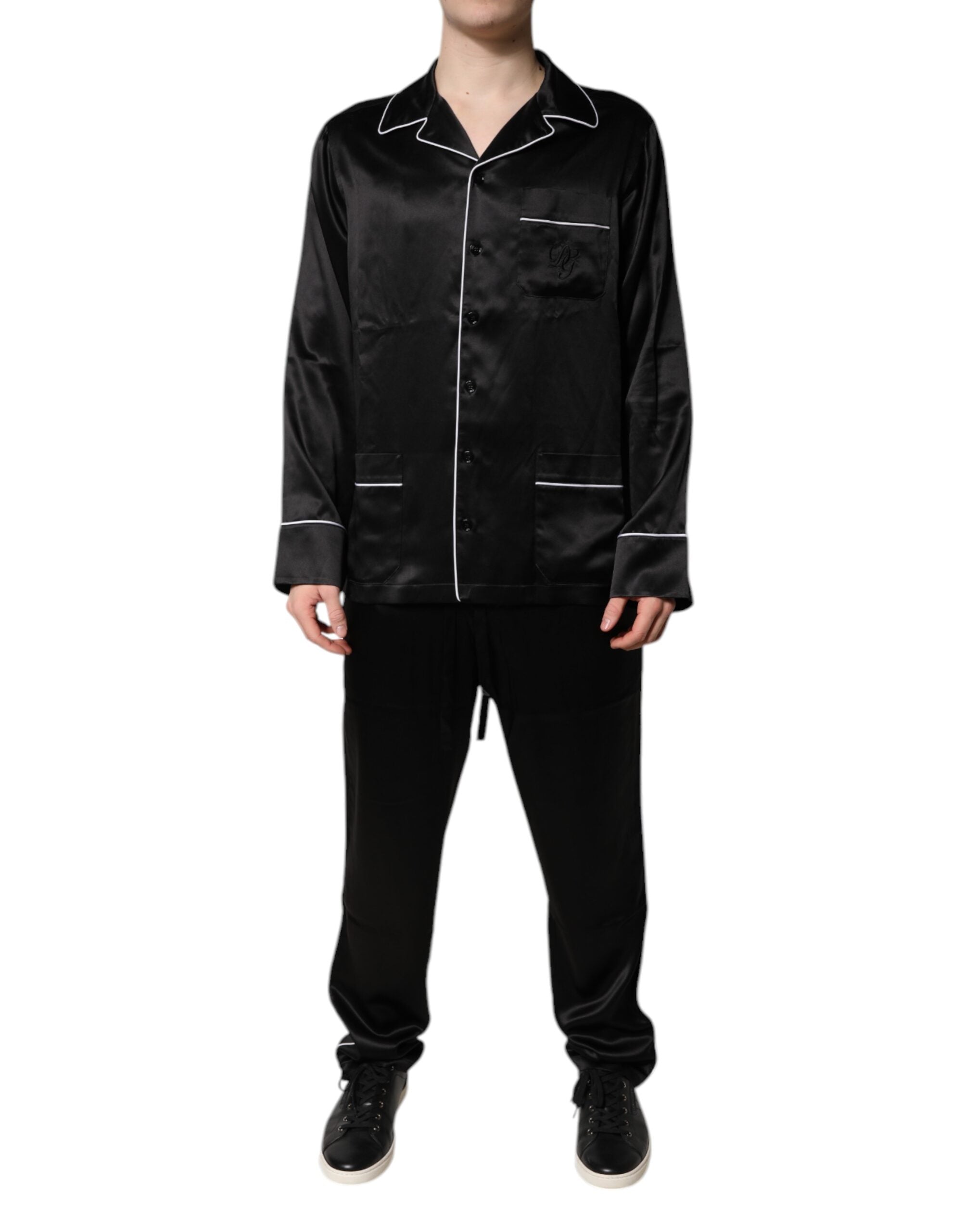 Dolce & Gabbana Black Silk Shirt Pants Pajama Set Sleepwear