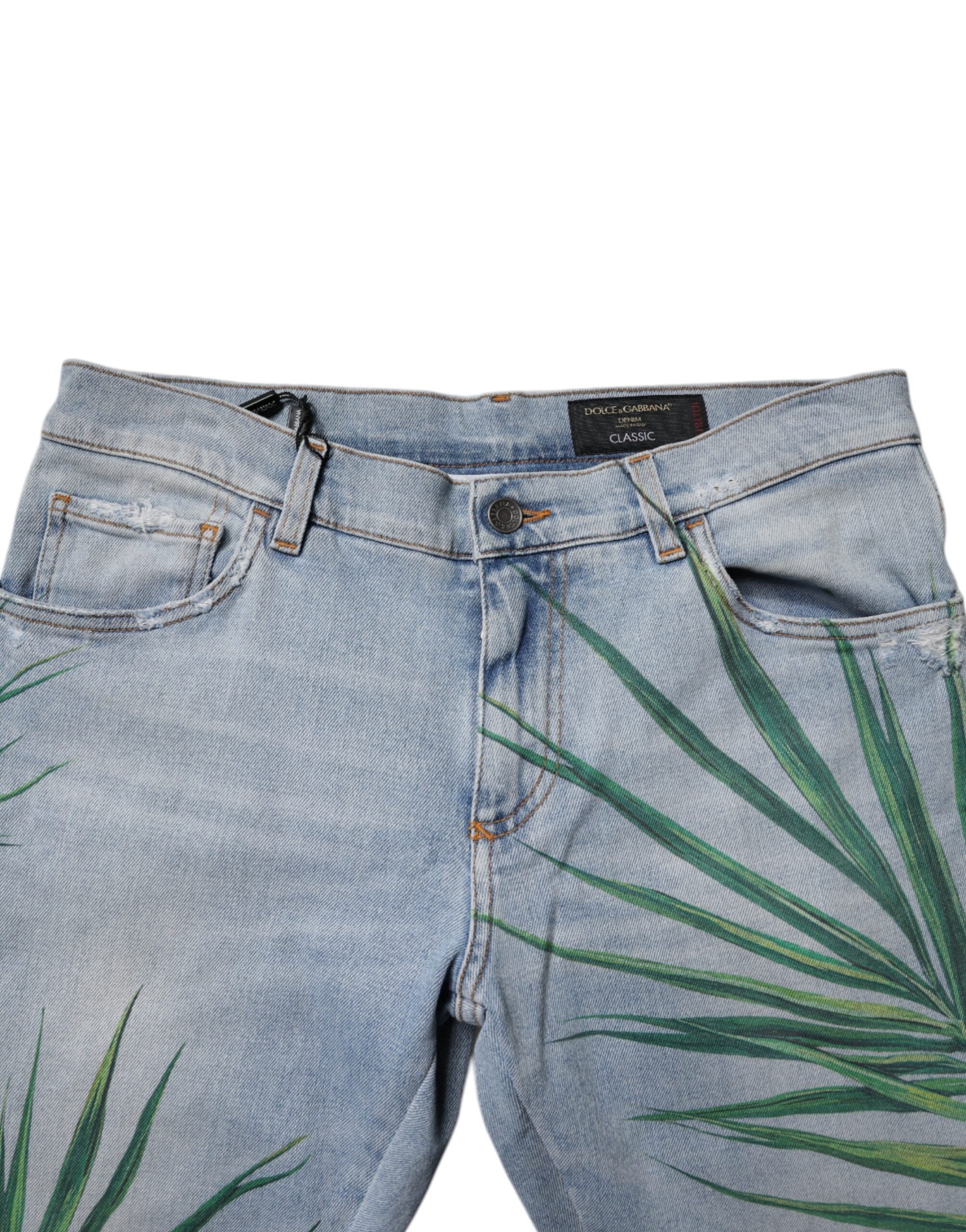 Dolce & Gabbana Light Blue Leaf Cotton Classic Men Denim Jeans