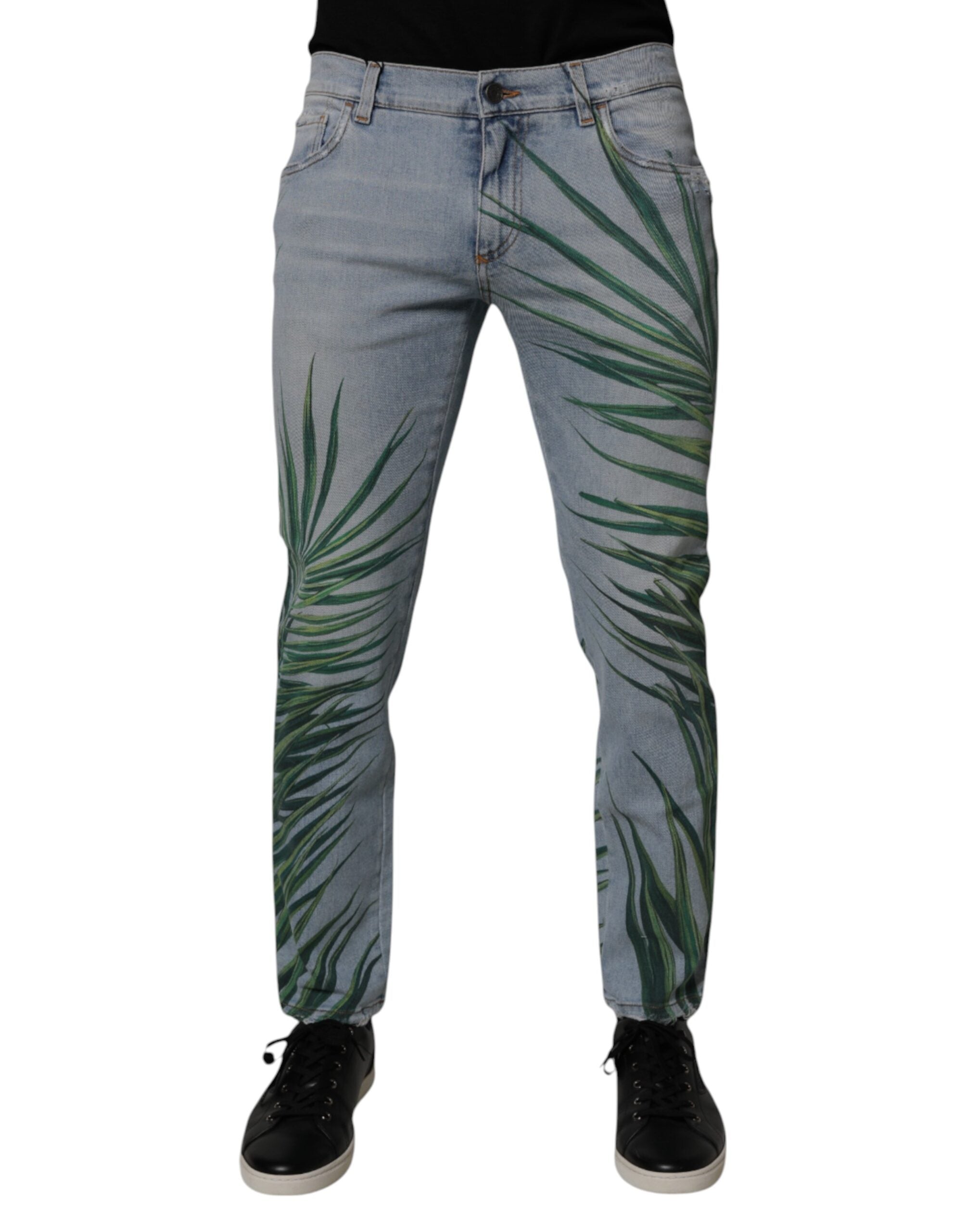 Dolce & Gabbana Light Blue Leaf Cotton Classic Men Denim Jeans