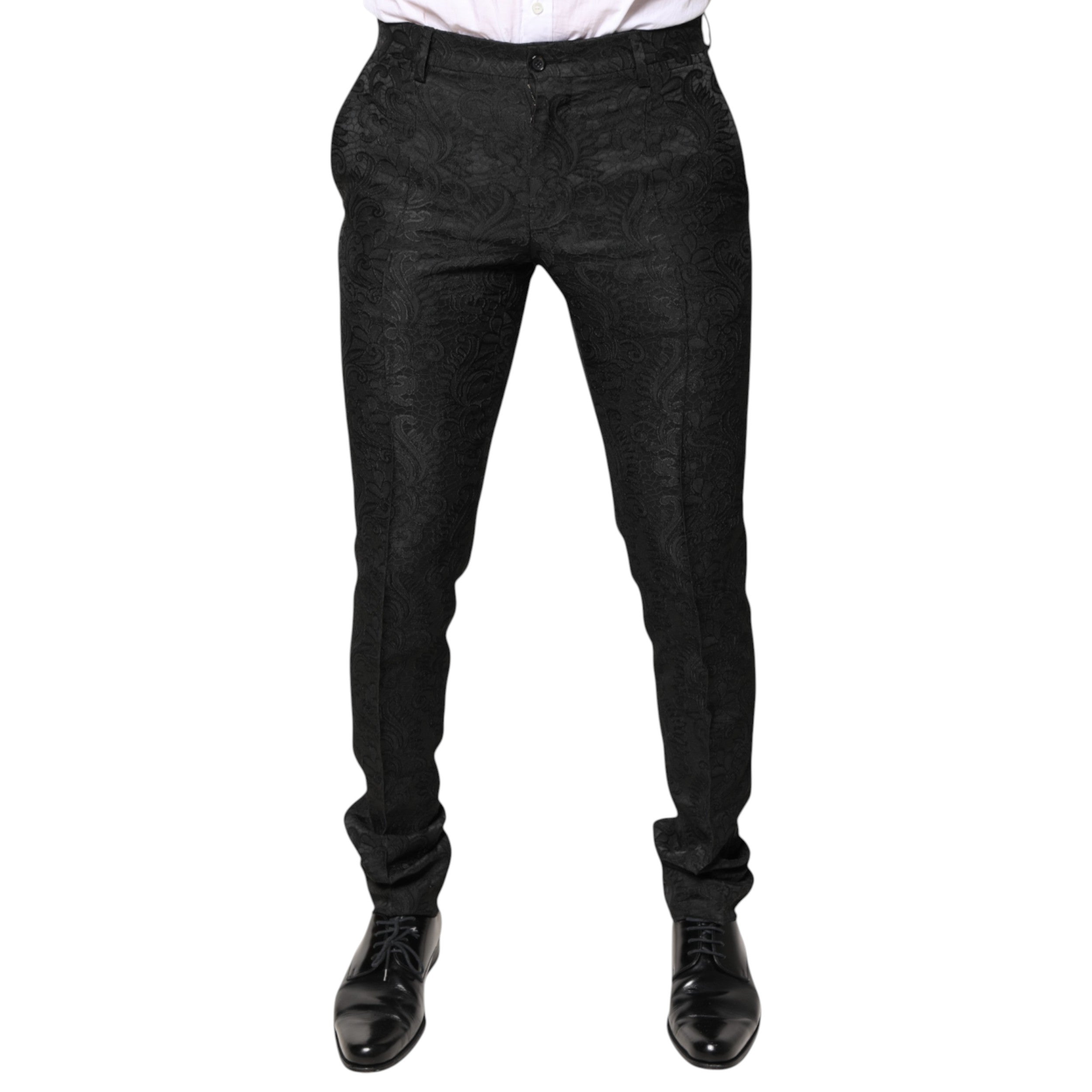 Dolce & Gabbana Black Floral Jacquard Mid Waist Dress Pants