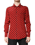 Dolce & Gabbana Red Polka Dot Silk Long Sleeve Shirt