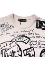Dolce & Gabbana White Black Logo Print Women Pullover Sweater