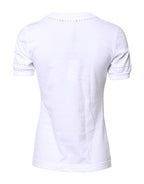 Dolce & Gabbana White Cotton Floral Logo Crew Neck T-shirt