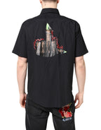 MSGM Black Printed Short Sleeves Collared Men Casual Shirt