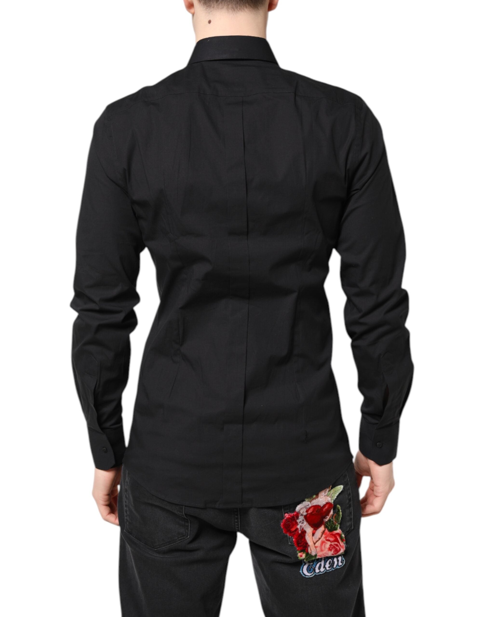 Dolce & Gabbana Black GOLD Cotton Dress Formal Shirt