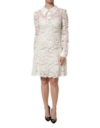Dolce & Gabbana White Floral Lace Long Sleeves Shift Dress
