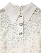 Dolce & Gabbana White Floral Lace Long Sleeves Shift Dress