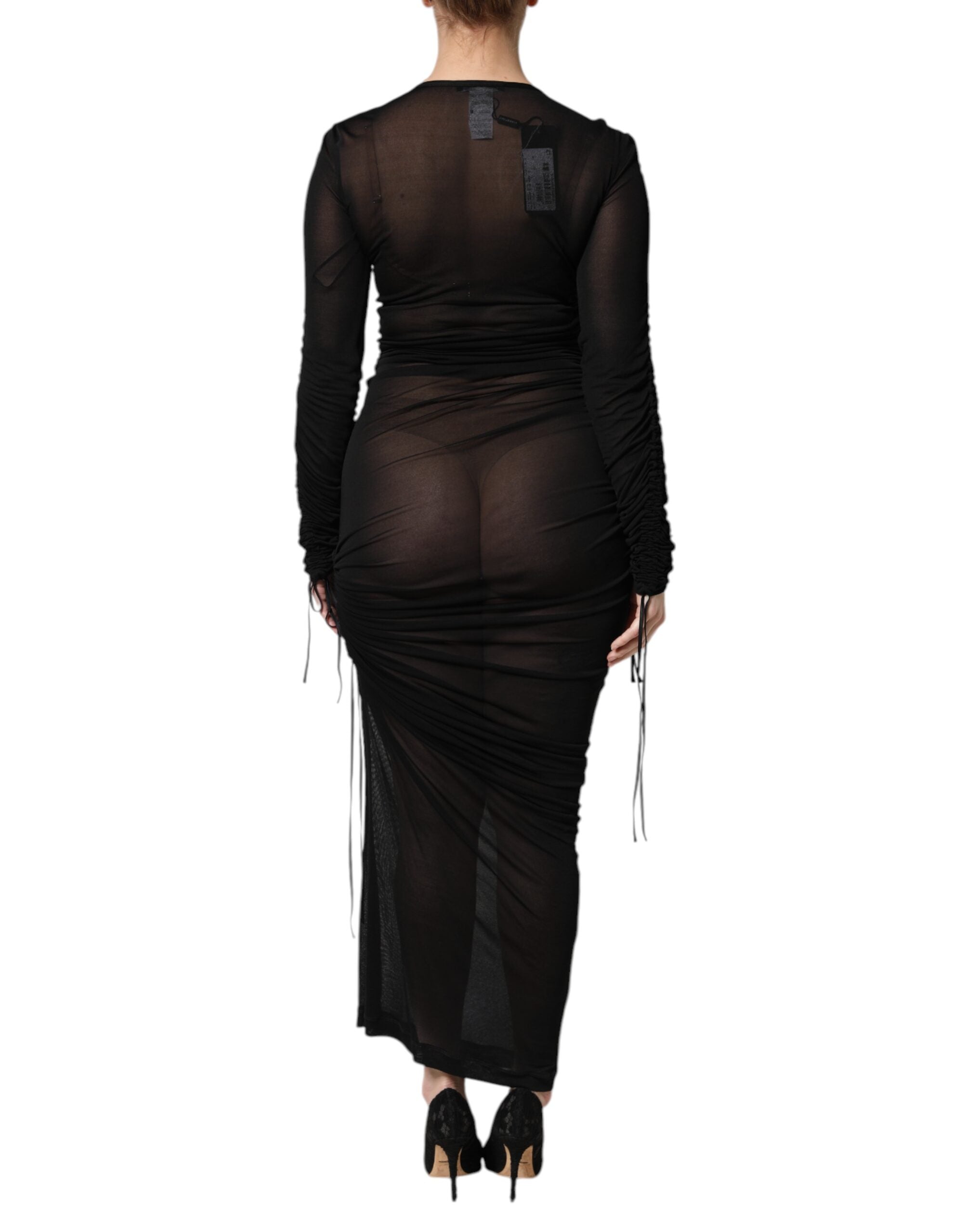 Dolce & Gabbana Black Mesh Trim Bodycon Long Sheath Dress