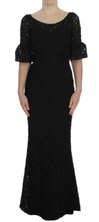 Dolce & Gabbana Black Floral Lace Long Bodycon Maxi Dress