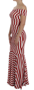 Dolce & Gabbana Red White Silk Stretch Dress