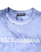 Dolce & Gabbana Blue Cotton Logo Print Crew Neck T-shirt