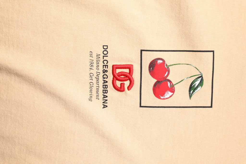 Dolce & Gabbana Beige Cotton Logo Print Crew Neck T-shirt