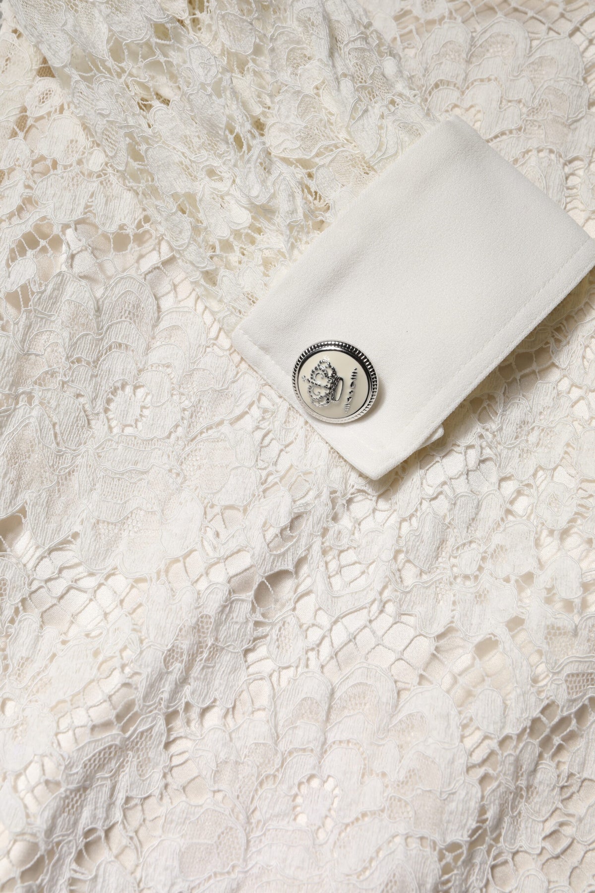 Dolce & Gabbana White Floral Lace Long Sleeves A-line Dress