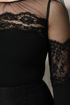 Dolce & Gabbana Black Lace Trim Nylon Tulle Sheath Midi Dress