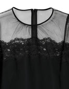 Dolce & Gabbana Black Lace Trim Nylon Tulle Sheath Midi Dress