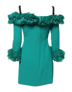 Dolce & Gabbana Green Lace Off Shoulder Sheath Mini Dress