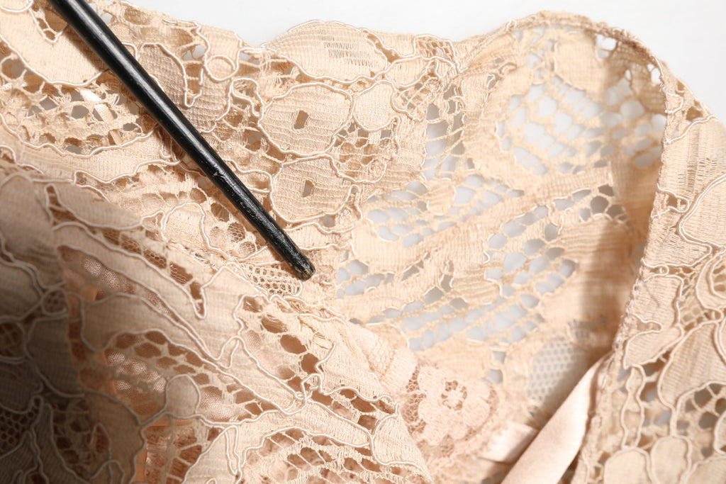 Dolce & Gabbana Beige Floral Lace Sleeveless Sheath Dress