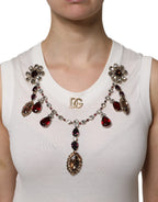 Dolce & Gabbana White Cotton Logo Crystal Detailing Tank Top