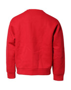 Dolce & Gabbana Red Embossed Logo Cotton Crew Neck Sweater