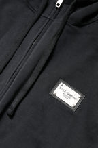 Dolce & Gabbana Black Logo Full Zip Hooded Men Sweatshirt Sweater