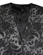 Dolce & Gabbana Black Gray Brocade Formal Men Waistcoat Vest