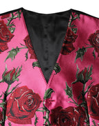 Dolce & Gabbana Pink Floral Satin Formal Men Waistcoat Vest