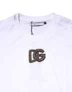 Dolce & Gabbana White Logo Embroidery Crew Neck T-shirt