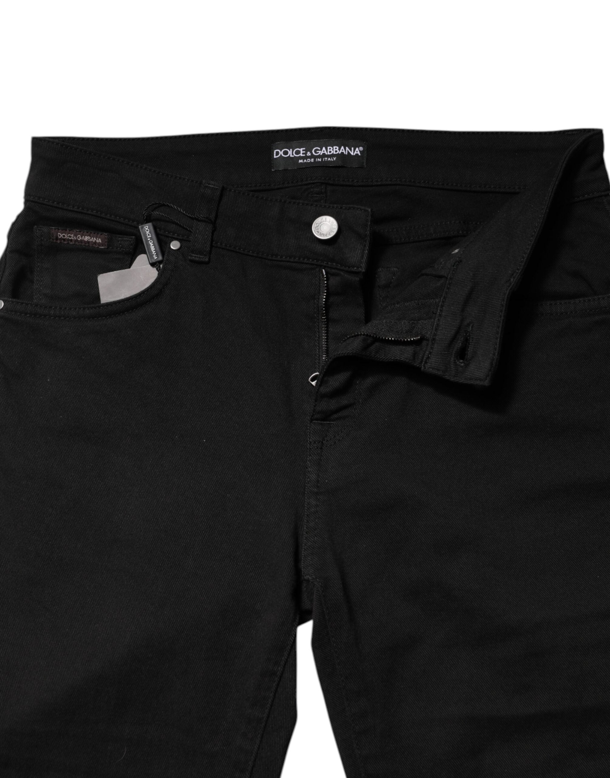 Dolce & Gabbana Black Cotton Logo Mid Waist Skinny Denim Jeans
