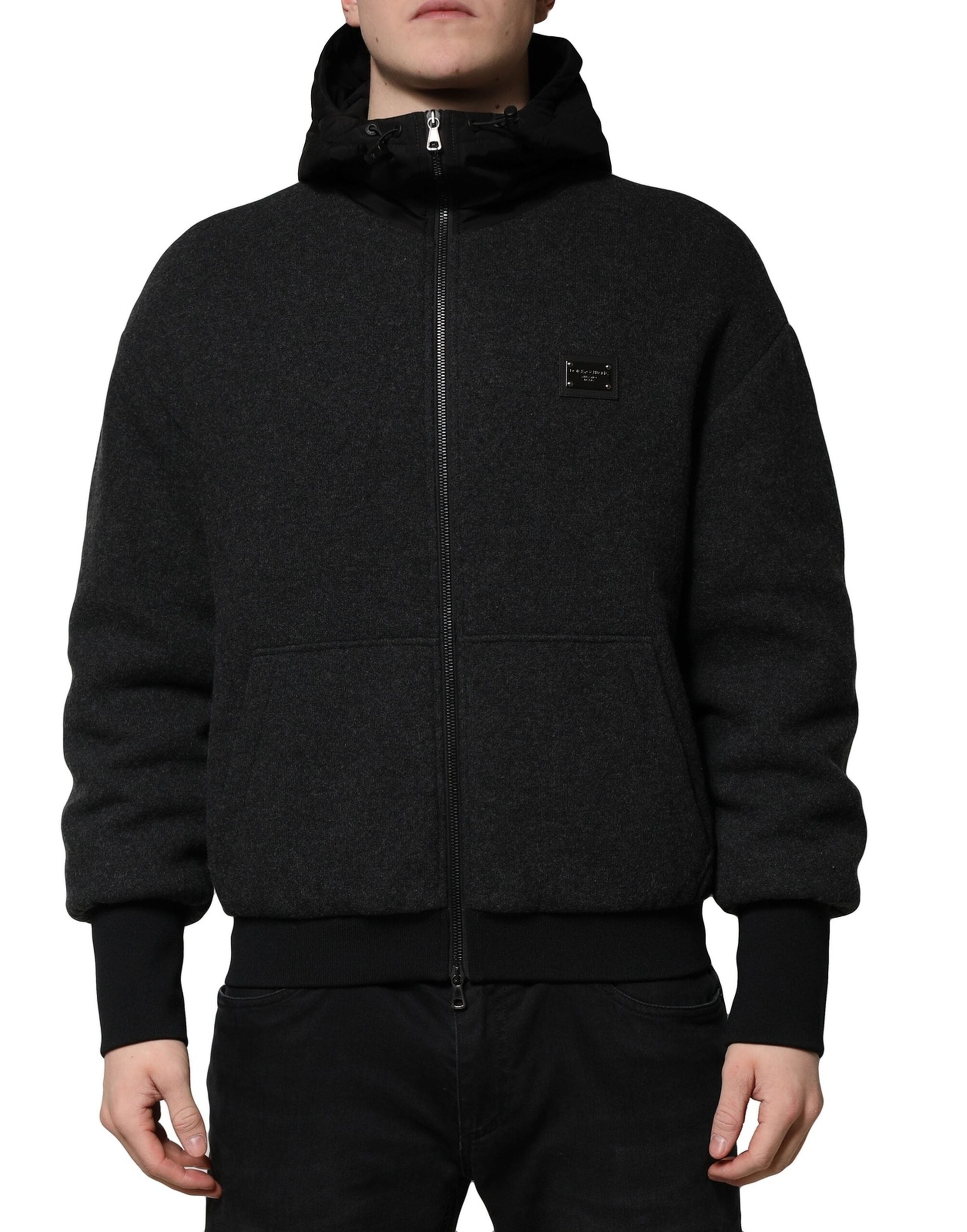 Dolce & Gabbana Black DG Logo Plaque Hooded Bomber Jacket