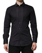 Dolce & Gabbana Blue Cotton GOLD Long Sleeves Formal Shirt