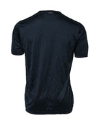Dolce & Gabbana Dark Blue Silk Logo Patch Crew Neck T-shirt