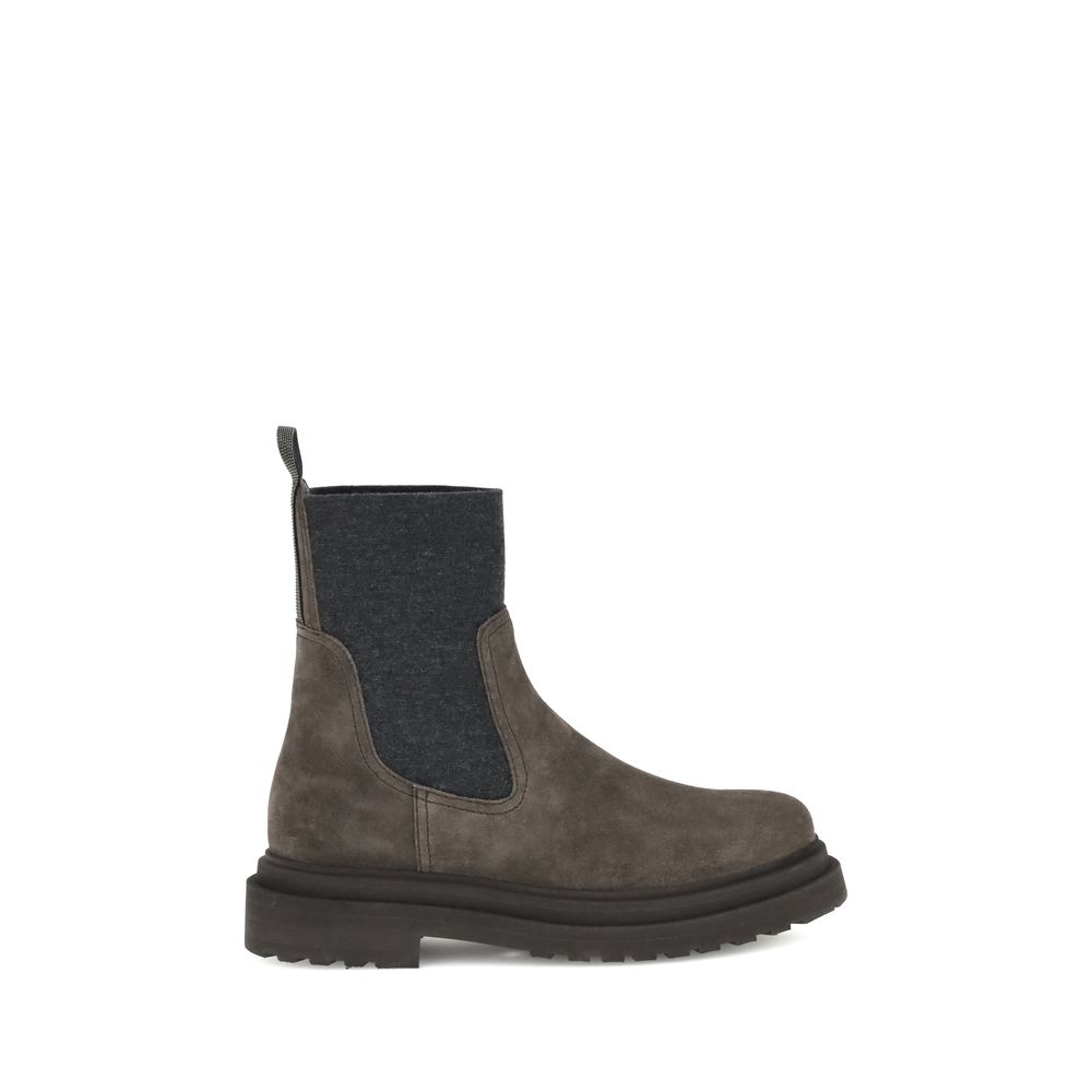 Brunello Cucinelli Brown Calf Leather Bos Taurus Ankle Boots