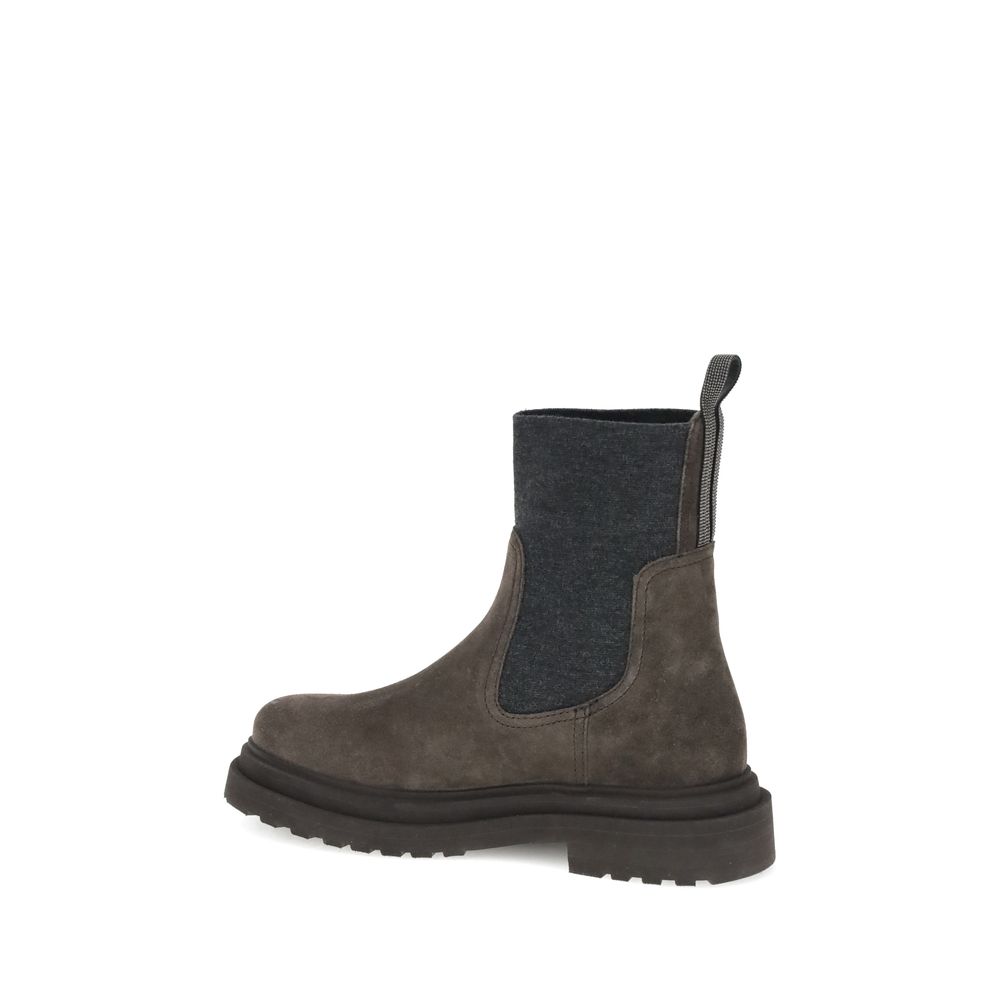 Brunello Cucinelli Brown Calf Leather Bos Taurus Ankle Boots