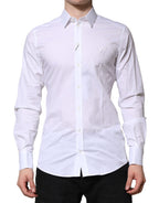 Dolce & Gabbana White Long Sleeves Dress GOLD Formal Shirt