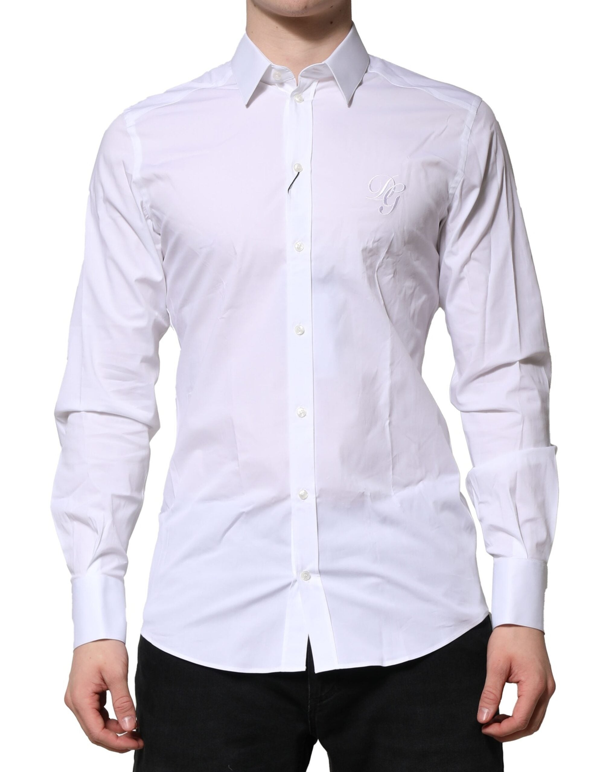 Dolce & Gabbana White Long Sleeves Dress GOLD Formal Shirt
