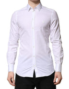 Dolce & Gabbana White GOLD Cotton Long Sleeves Men Formal Shirt