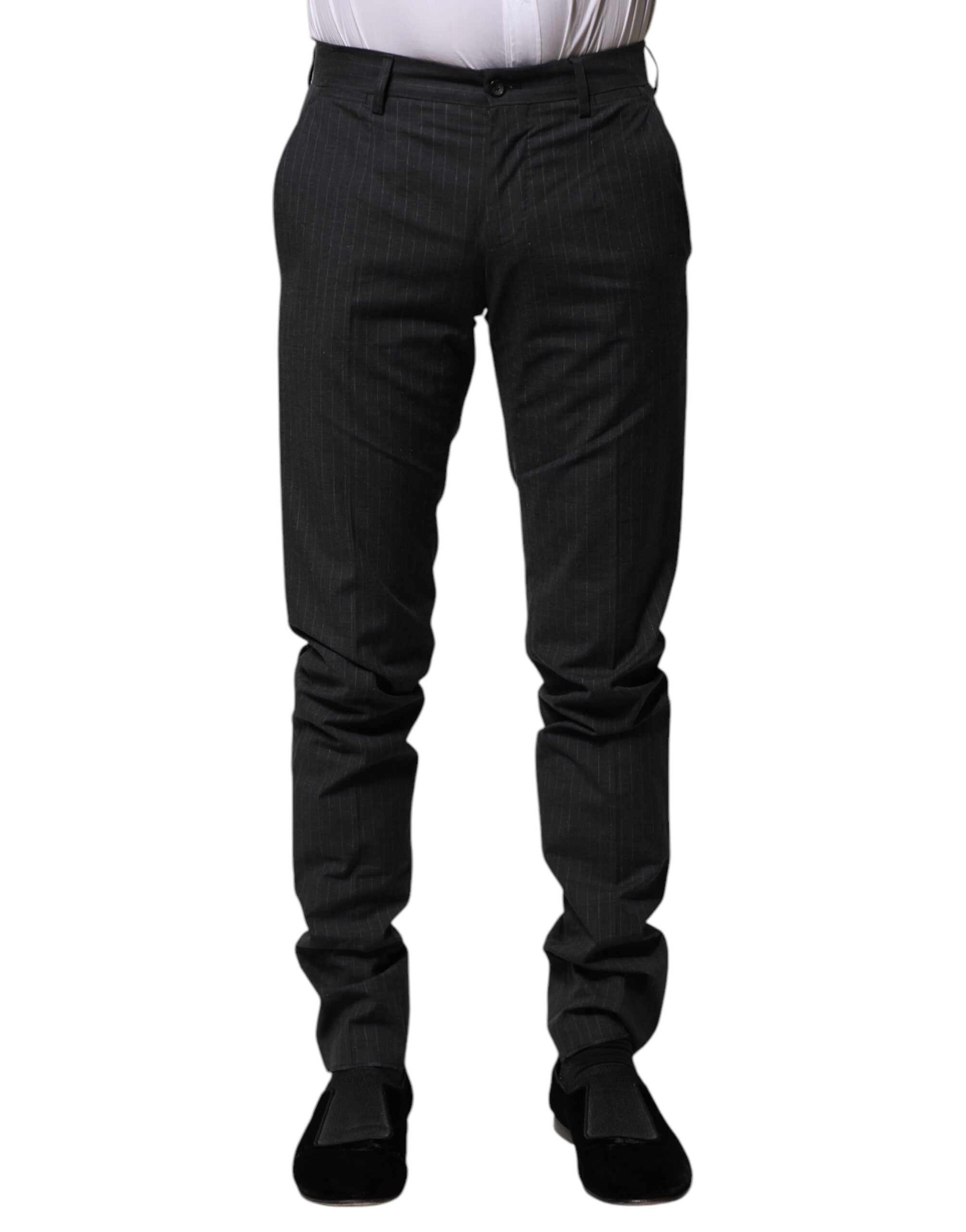 Dolce & Gabbana Gray Striped Cotton Formal Pants