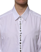 Dolce & Gabbana White Rhinestone Embellish Long Sleeves Top
