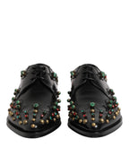 Dolce & Gabbana Black Leather Derby Dress Studded Shoes