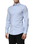 Dolce & Gabbana Sky Blue Cotton GOLD Long Sleeves Dress Shirt