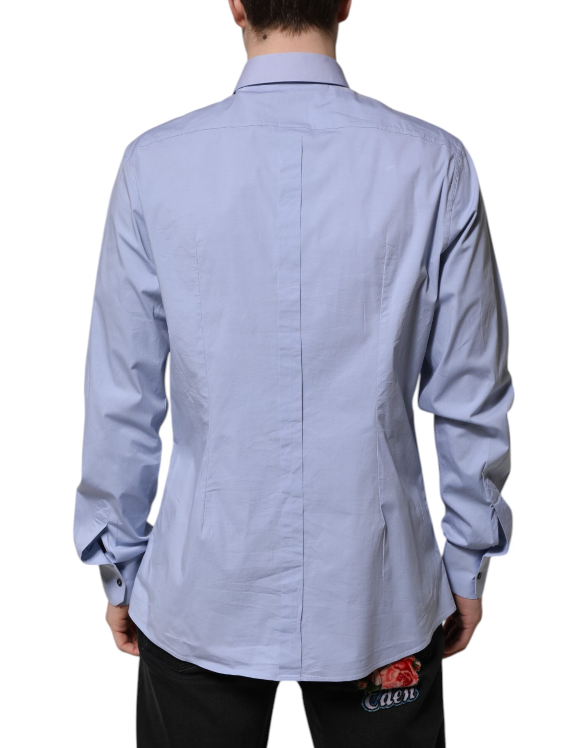 Dolce & Gabbana Blue Cotton GOLD Long Sleeves Dress Shirt