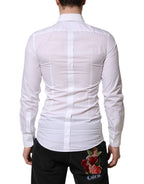 Dolce & Gabbana White Cotton GOLD Long Sleeve Men Dress Shirt
