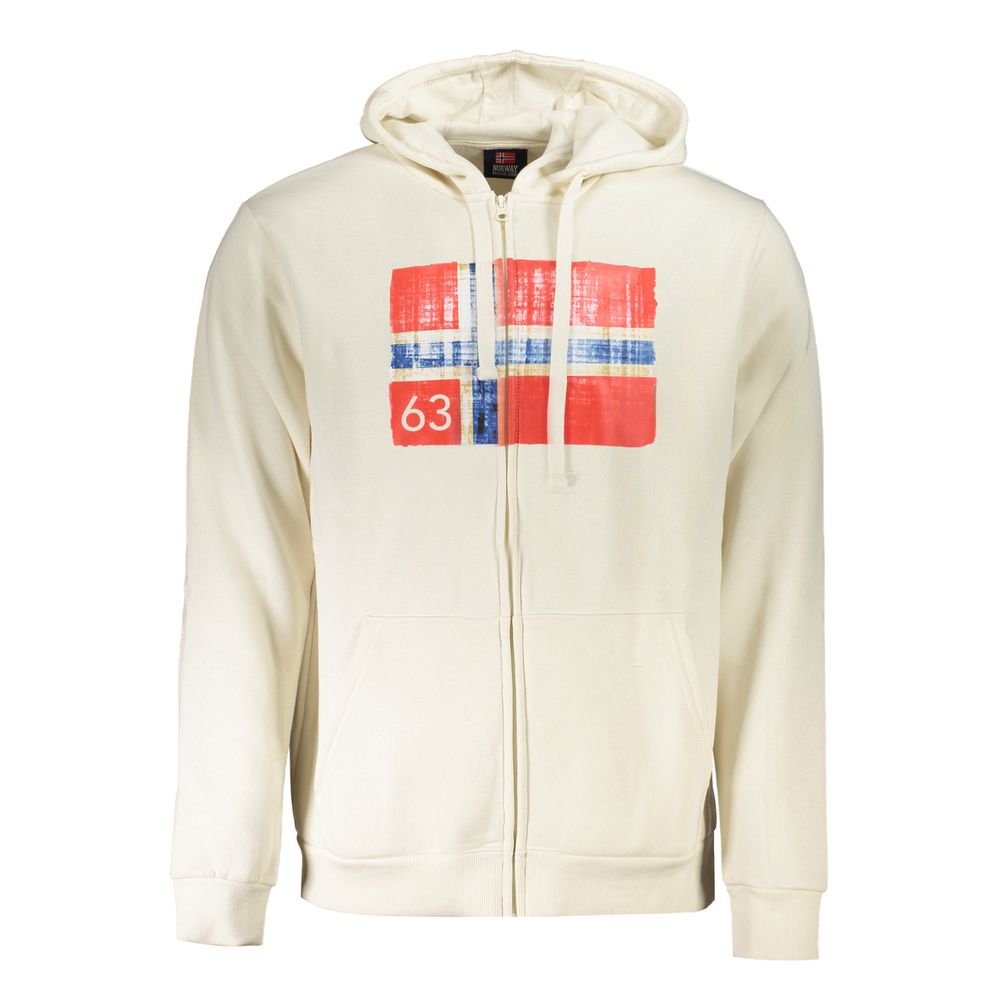 Norway 1963 White Cotton Men Sweater with Hood and Pockets