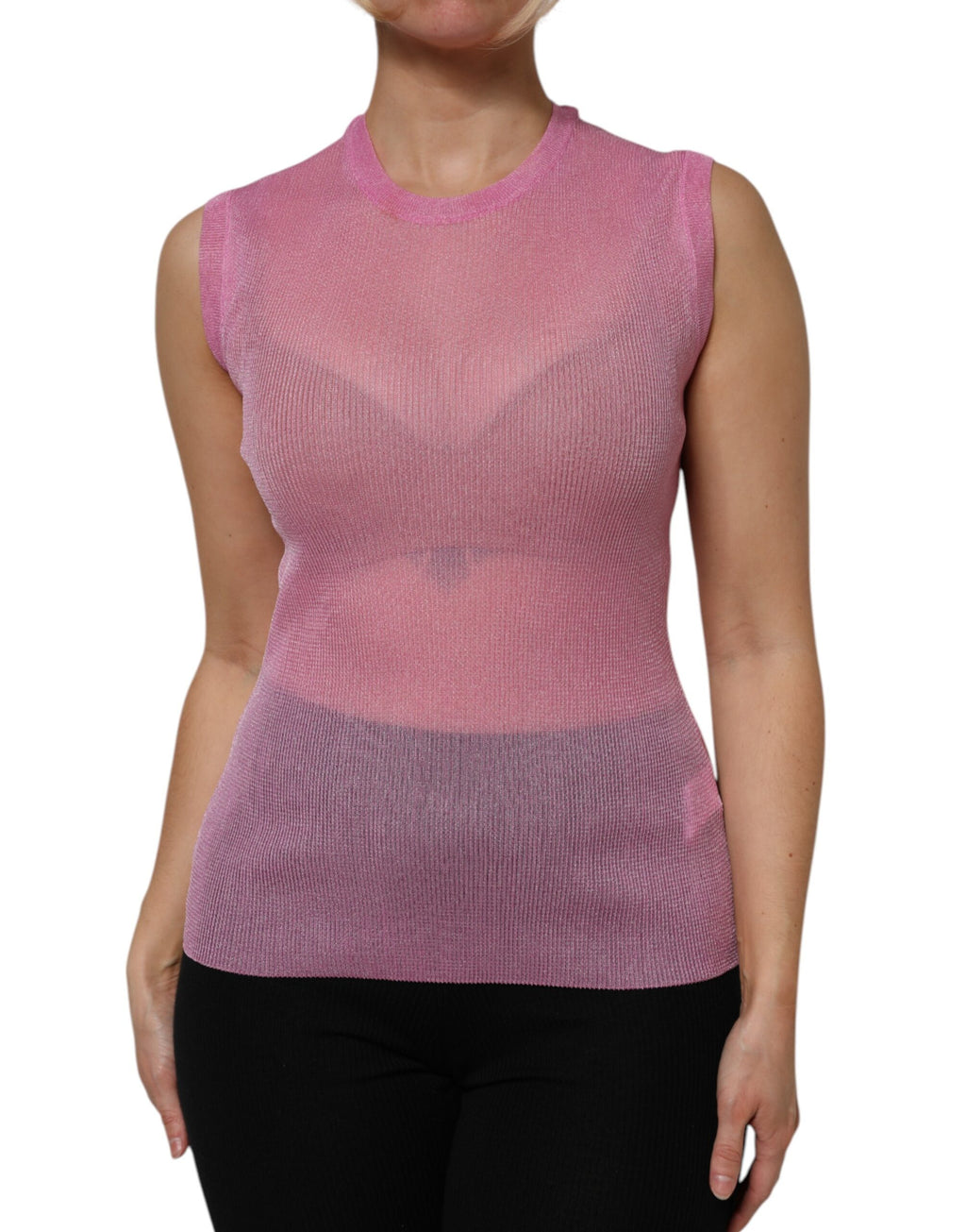 Dolce & Gabbana Pink Polyester Sleeveless Round Neck Tank Top