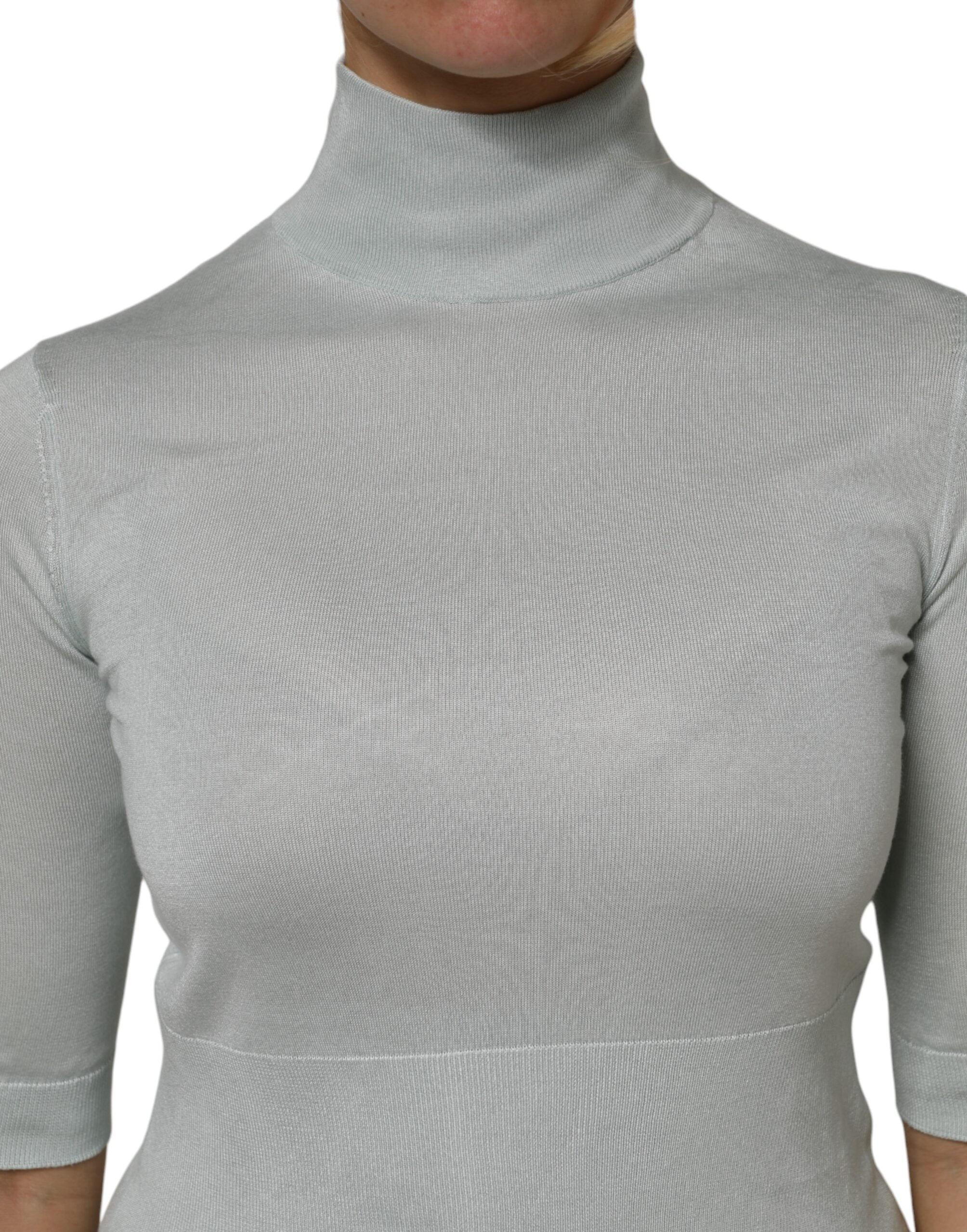 Dolce & Gabbana Light Green Silk Turtleneck 3/4 Sleeves Top
